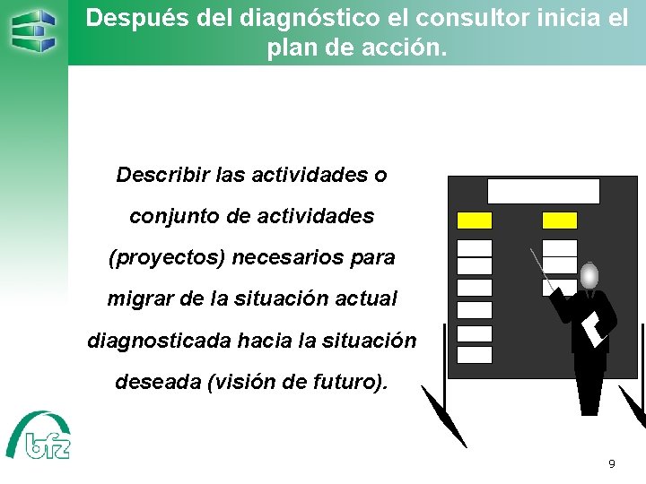 Después del diagnóstico el consultor inicia el plan de acción. Describir las actividades o