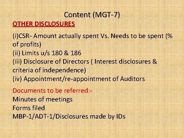 Content (MGT-7) OTHER DISCLOSURES (i)CSR- Amount actually spent Vs. Needs to be spent (%