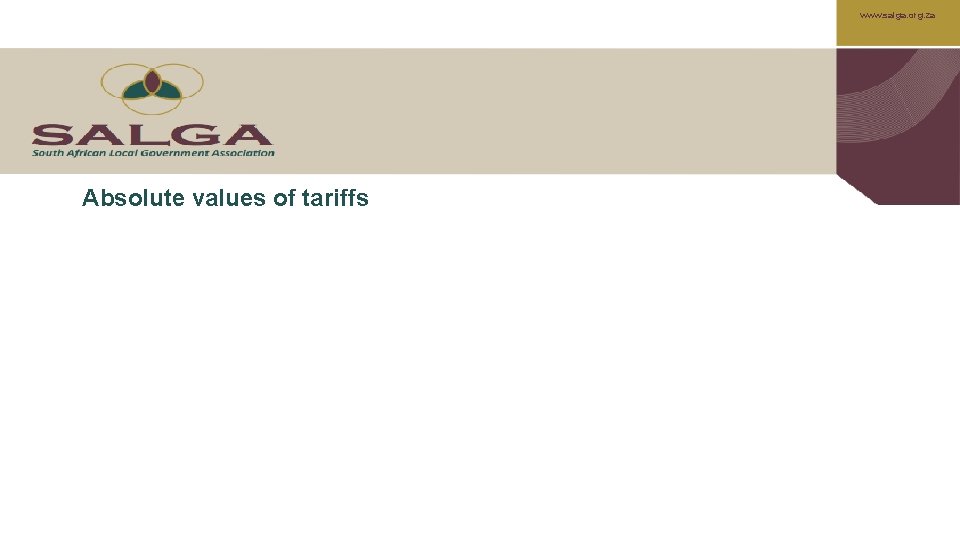 www. salga. org. za Absolute values of tariffs 