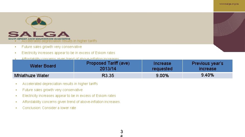 www. salga. org. za • Accelerated depreciation results in higher tariffs • Future sales