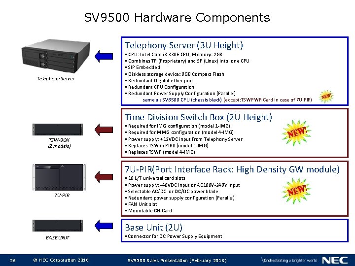 SV 9500 Hardware Components Telephony Server (3 U Height) Telephony Server • CPU: Intel