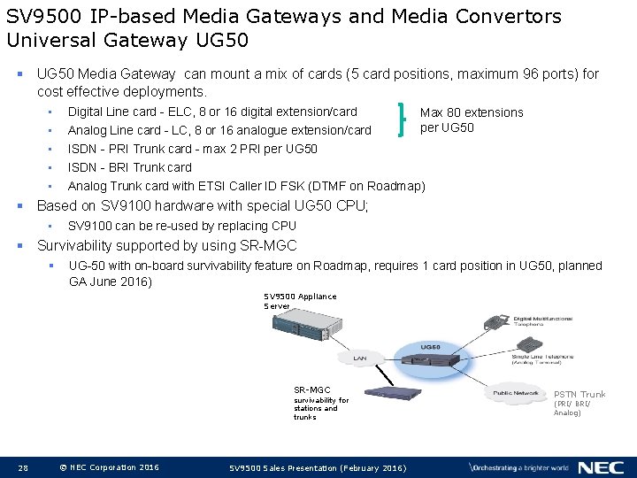 SV 9500 IP-based Media Gateways and Media Convertors Universal Gateway UG 50 § UG