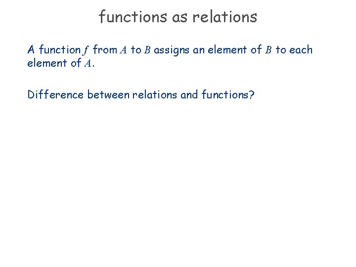 functions as relations A function f from A to B assigns an element of functions as relations A function f from A to B assigns an element of