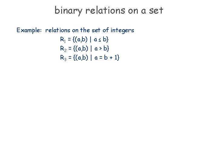 binary relations on a set Example: relations on the set of integers R 1