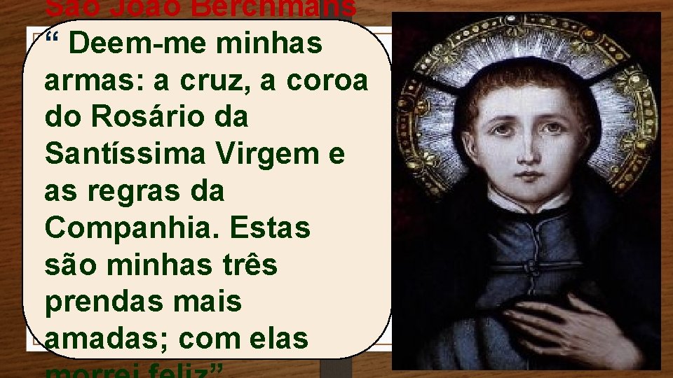 São João Berchmans “ Deem-me minhas armas: a cruz, a coroa do Rosário da