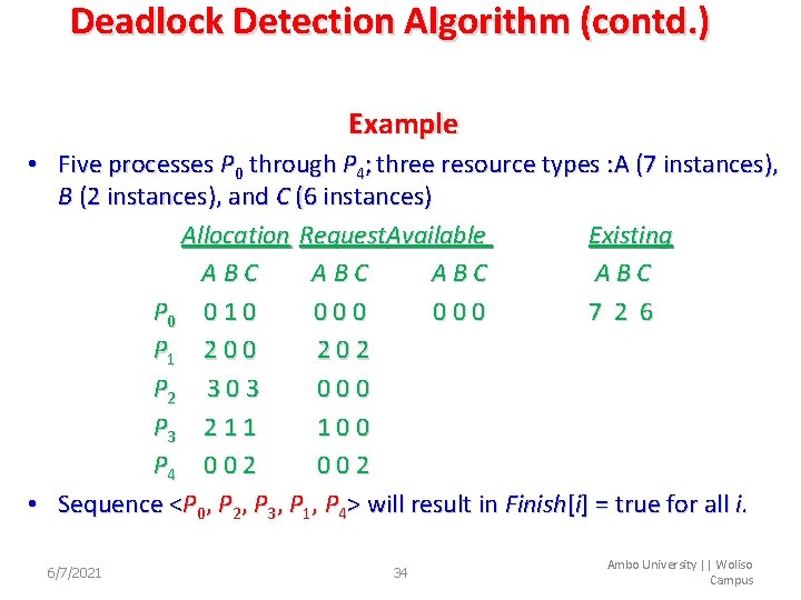 Deadlock Detection Algorithm (contd. ) Example • Five processes P 0 through P 4;