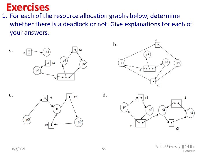 Exercises 1. For each of the resource allocation graphs below, determine whethere is a