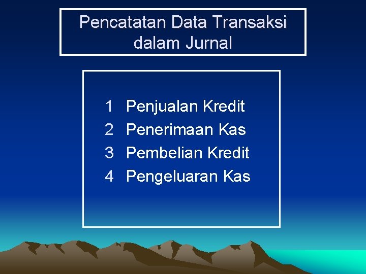 Pencatatan Data Transaksi dalam Jurnal 1 2 3 4 Penjualan Kredit Penerimaan Kas Pembelian