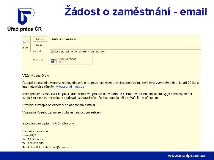 Žádost o zaměstnání - email 