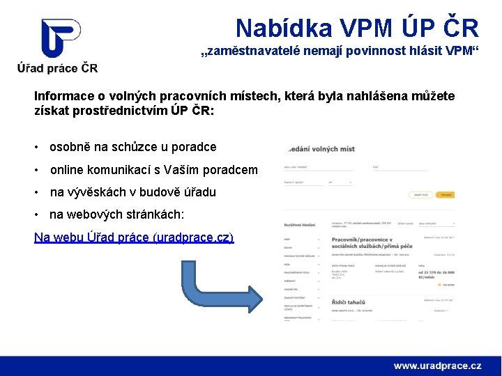 Nabídka VPM ÚP ČR „zaměstnavatelé nemají povinnost hlásit VPM“ Informace o volných pracovních místech,