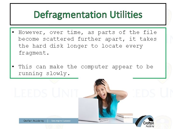 Defragmentation Utilities • However, over time, as parts of the file become scattered further