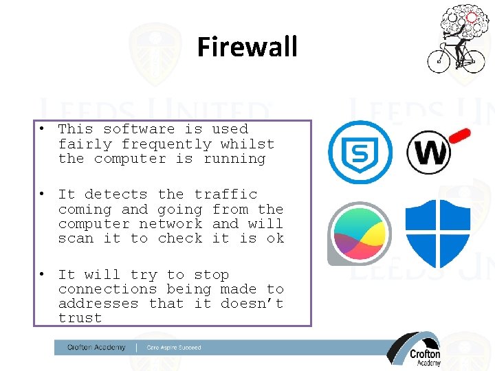 Firewall • This software is used fairly frequently whilst the computer is running •