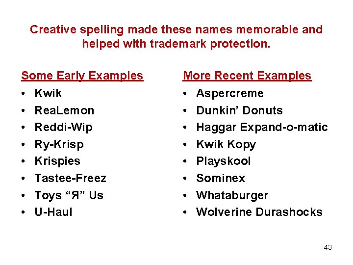 Creative spelling made these names memorable and helped with trademark protection. Some Early Examples