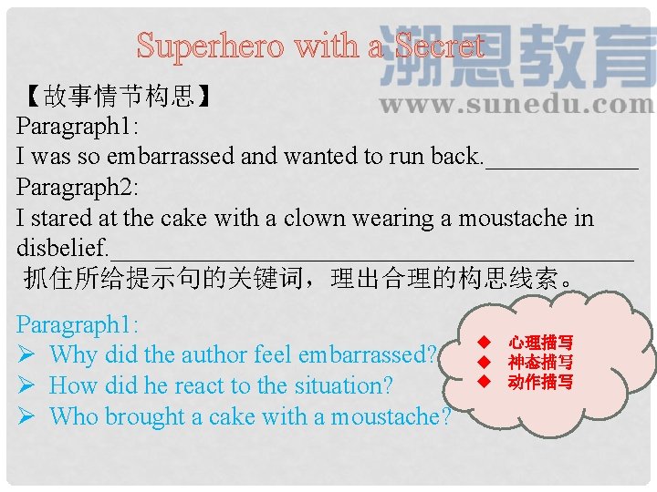 Superhero with a Secret 【故事情节构思】 Paragraph 1: I was so embarrassed and wanted to