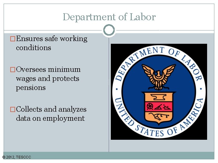 Department of Labor �Ensures safe working conditions �Oversees minimum wages and protects pensions �Collects