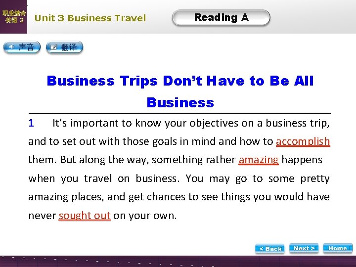 职业综合 英语 2 Reading A Unit 3 Business Travel Text A-1 Business Trips Don’t