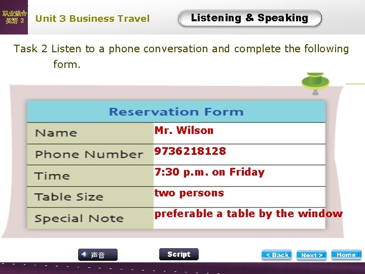 职业综合 英语 2 Unit 3 Business Travel Listening & Speaking L-Task 2 Listen to