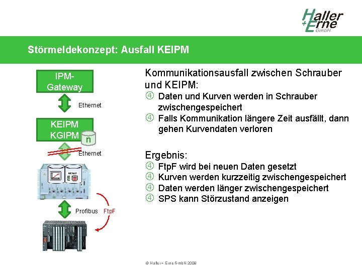 Störmeldekonzept: Ausfall KEIPM IPMGateway Ethernet KEIPM KGIPM n Ethernet Kommunikationsausfall zwischen Schrauber und KEIPM: