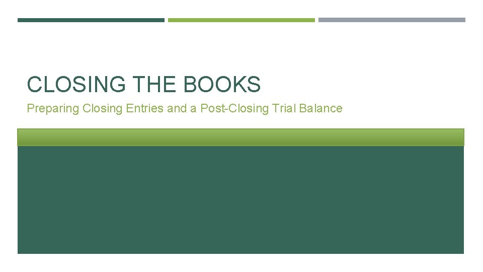CLOSING THE BOOKS Preparing Closing Entries and a Post-Closing Trial Balance 