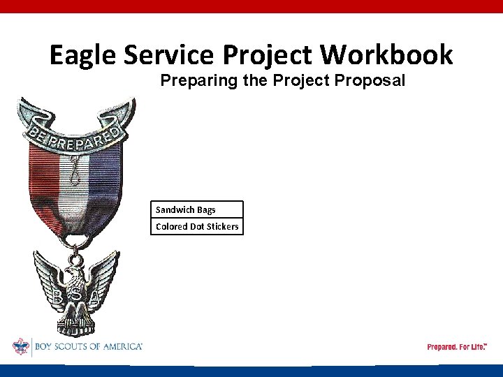 Eagle Service Project Workbook Preparing the Project Proposal Sandwich Bags Colored Dot Stickers 