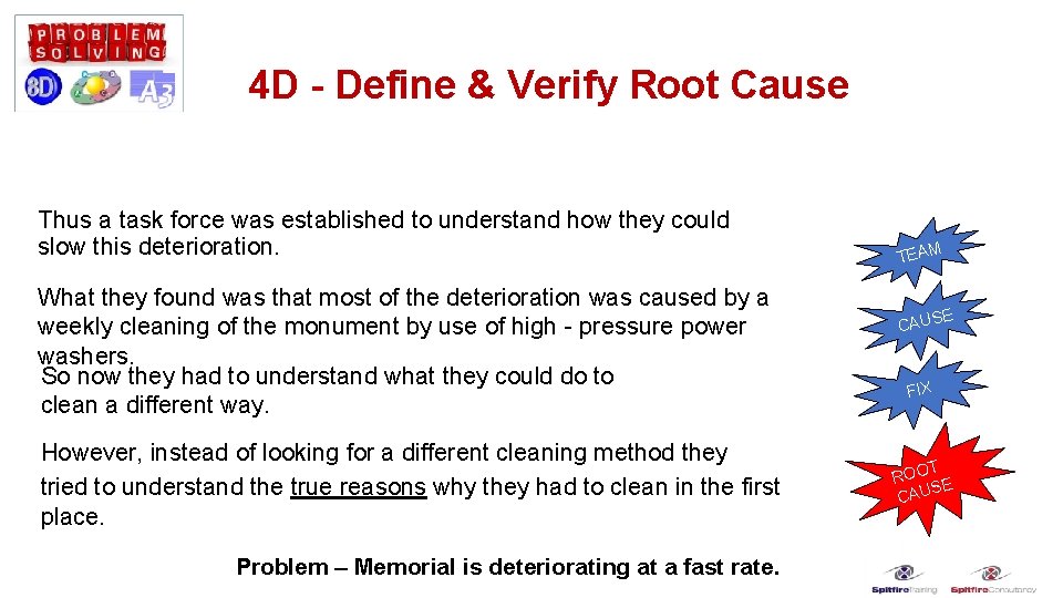 4 D - Define & Verify Root Cause Thus a task force was established