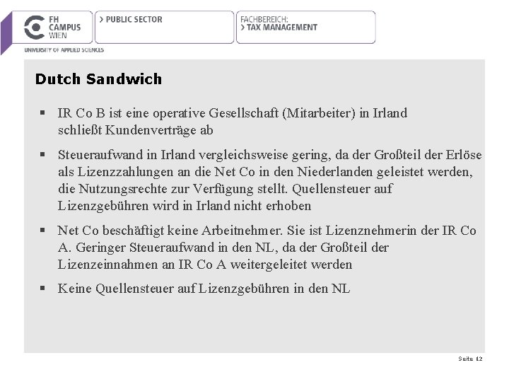 Dutch Sandwich § IR Co B ist eine operative Gesellschaft (Mitarbeiter) in Irland schließt