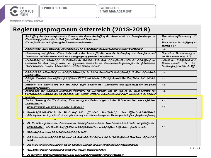 Regierungsprogramm Österreich (2013 -2018) Abschaffung der Gesellschaftssteuer - Kompensation durch Abschaffung der Absetzbarkeit von