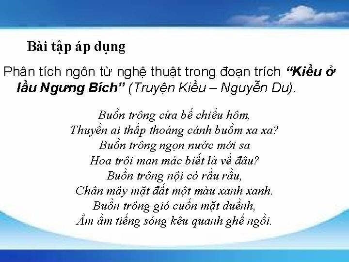 Bài tập áp dụng Phân tích ngôn từ nghệ thuật trong đoạn trích “Kiều