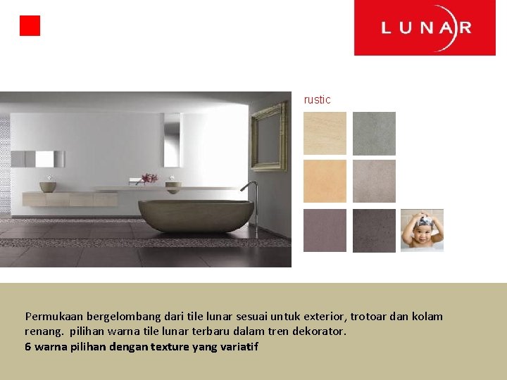 rustic Permukaan bergelombang dari tile lunar sesuai untuk exterior, trotoar dan kolam renang. pilihan
