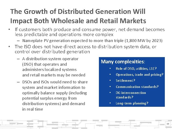 The Growth of Distributed Generation Will Impact Both Wholesale and Retail Markets • If