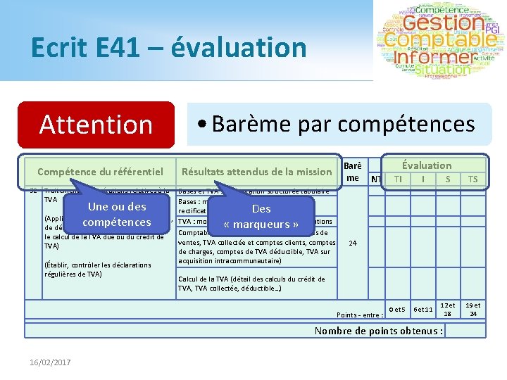 Ecrit E 41 – évaluation Attention Compétence du référentiel 32 Traitement des opérations relatives