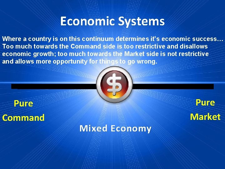 Economic Systems Where a country is on this continuum determines it’s economic success… Too