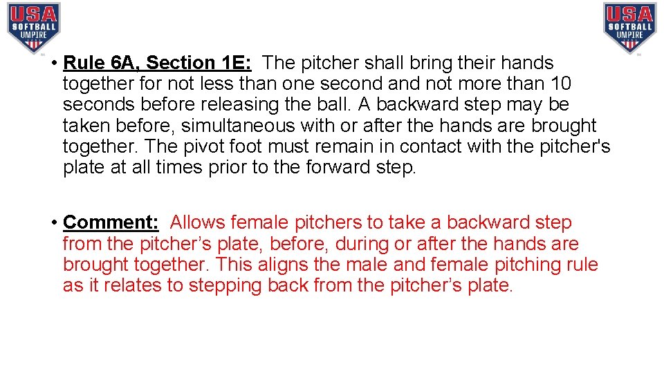 2020 USA Softball Rule Changes Rule 2 Section