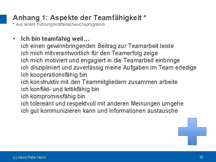 Anhang 1: Aspekte der Teamfähigkeit * * Aus einem Führungskräftenachwuchsprogramm • Ich bin teamfähig