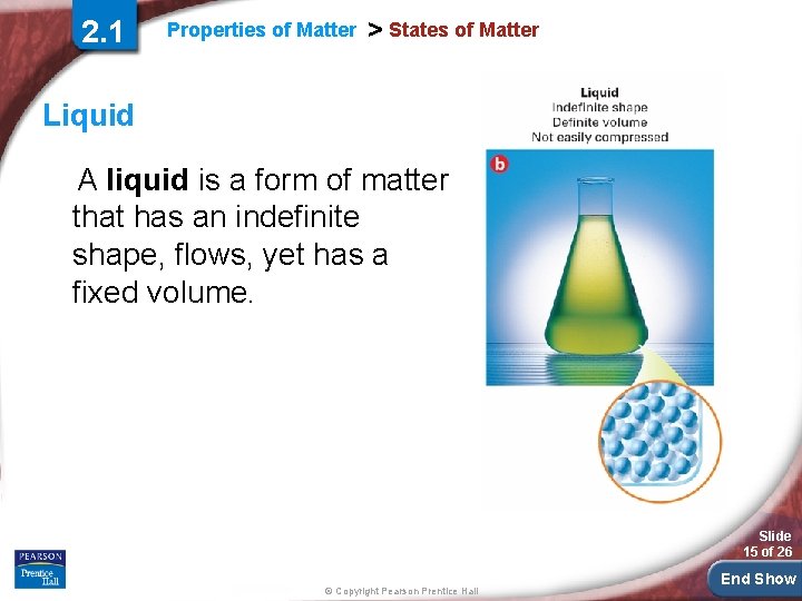 2. 1 Properties of Matter > States of Matter Liquid A liquid is a