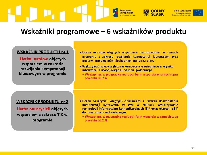 Wskaźniki programowe – 6 wskaźników produktu WSKAŹNIK PRODUKTU nr 1 Liczba uczniów objętych wsparciem