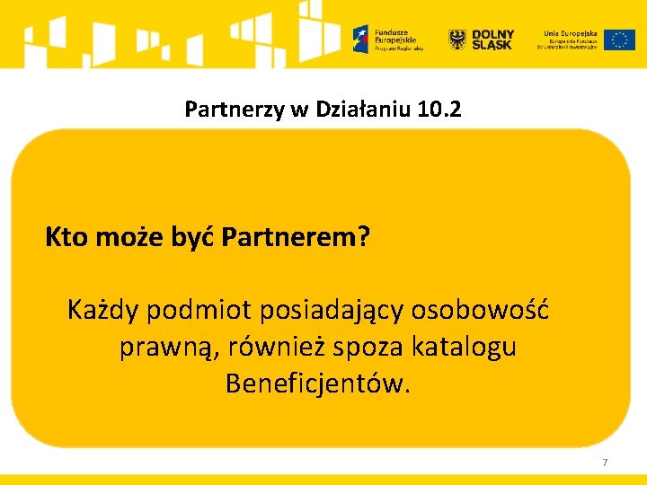 Partnerzy w Działaniu 10. 2 Kto może być Partnerem? Każdy podmiot posiadający osobowość prawną,