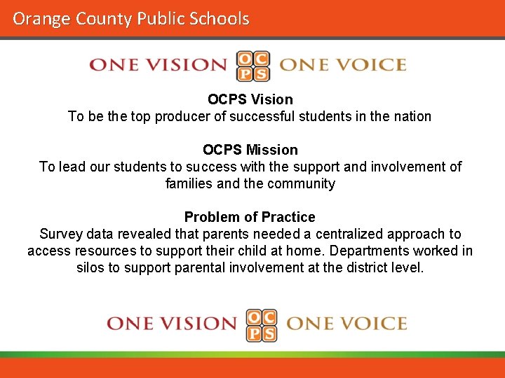 Orange County Public Schools OCPS Vision To be the top producer of successful students