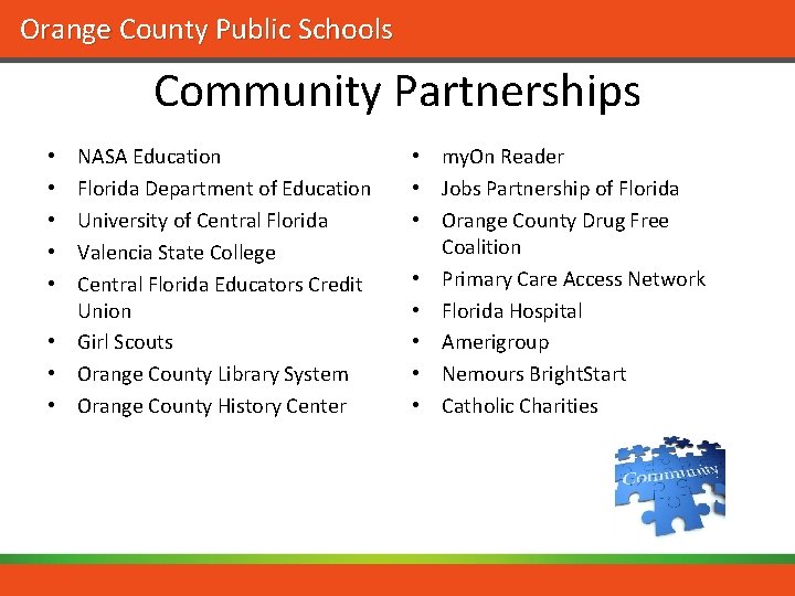 Orange County Public Schools Community Partnerships NASA Education Florida Department of Education University of