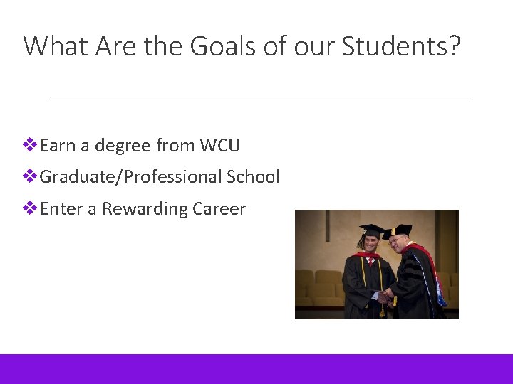 What Are the Goals of our Students? v. Earn a degree from WCU v.