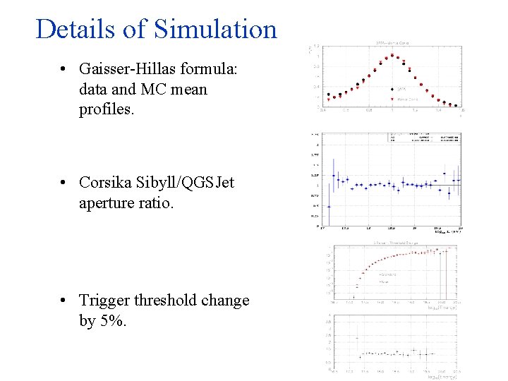 Details of Simulation • Gaisser-Hillas formula: data and MC mean profiles. • Corsika Sibyll/QGSJet