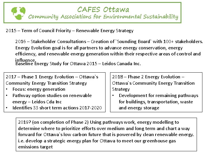 CAFES Ottawa Community Associations for Environmental Sustainability 2015 – Term of Council Priority –