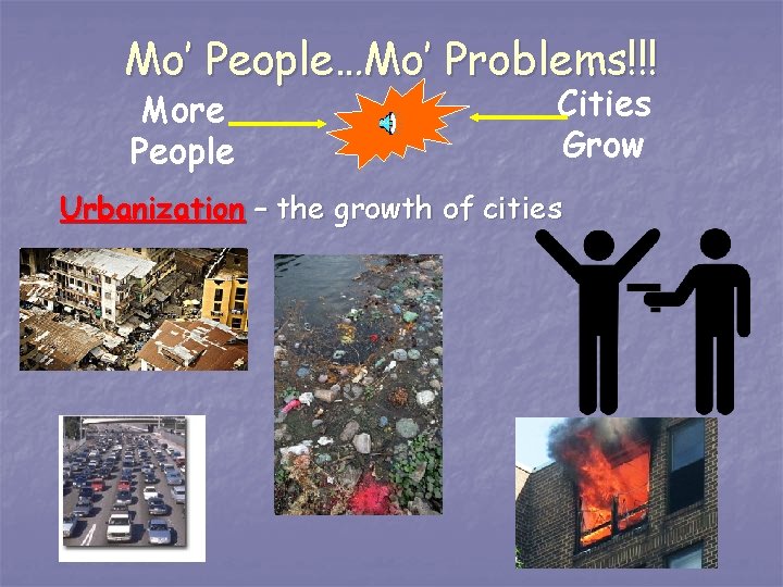 Mo’ People…Mo’ Problems!!! More People Cities Grow Urbanization – the growth of cities 