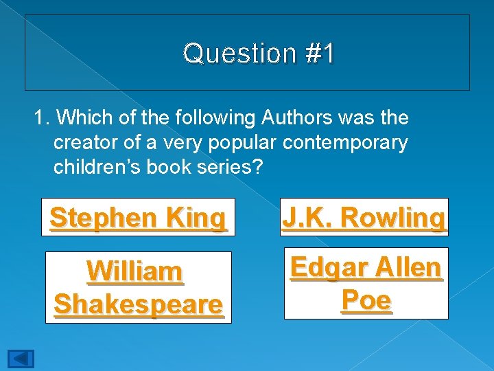 Question #1 1. Which of the following Authors was the creator of a very