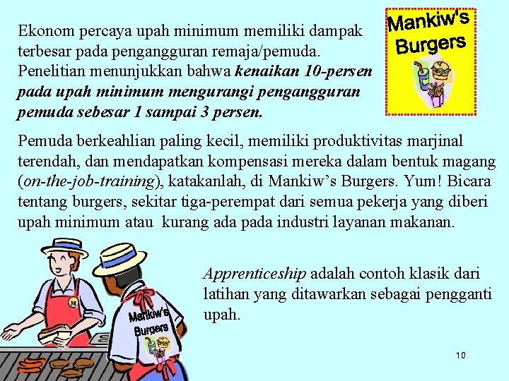 Ekonom percaya upah minimum memiliki dampak terbesar pada pengangguran remaja/pemuda. Penelitian menunjukkan bahwa kenaikan