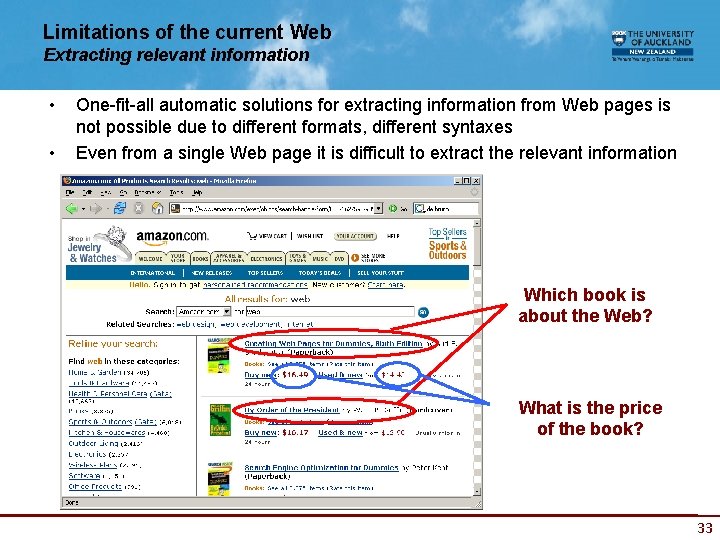 Limitations of the current Web Extracting relevant information • • One-fit-all automatic solutions for