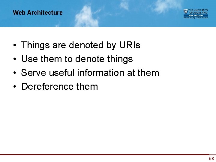 Web Architecture • • Things are denoted by URIs Use them to denote things