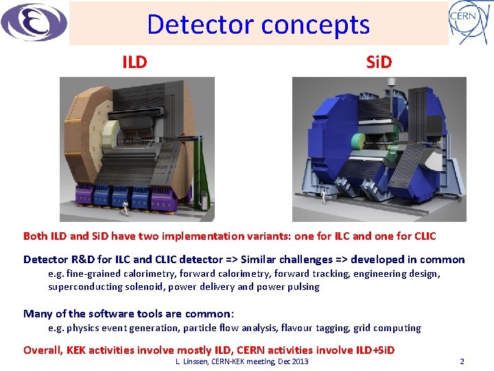 Detector concepts ILD Si. D Both ILD and Si. D have two implementation variants: