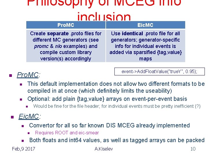Philosophy of MCEG info inclusion Pro. MC Eic. MC Create separate. proto files for