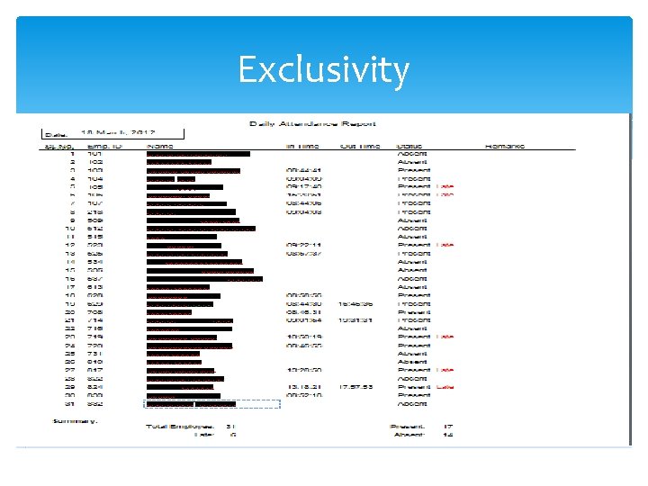 Exclusivity 